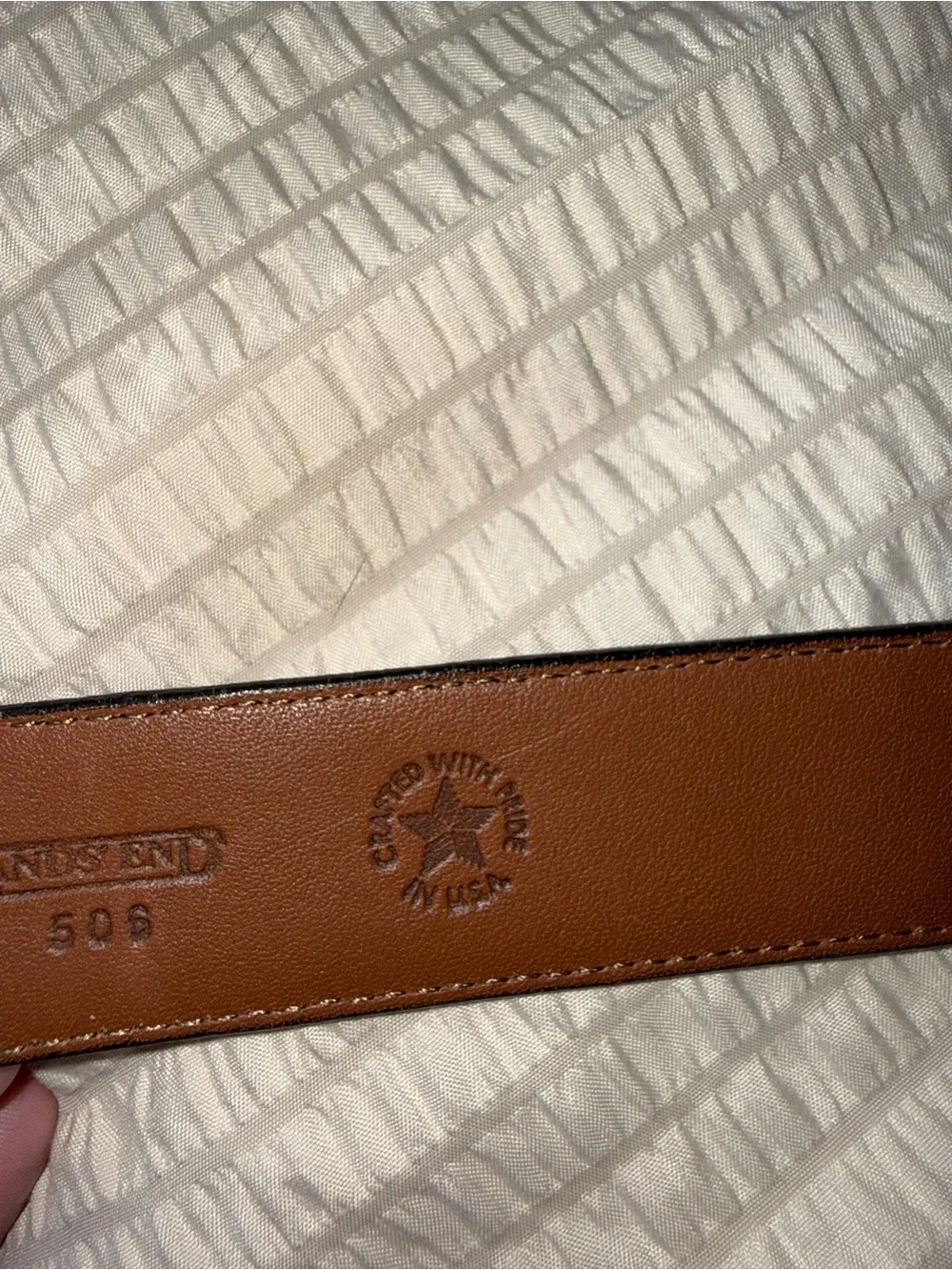 Vintage Lands End Made in USA Black Croc-Embossed Leather Belt Brass Buckle